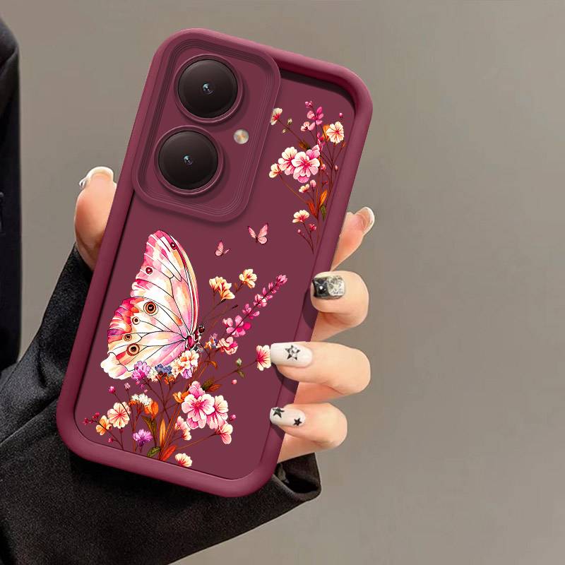Vivo Y28 - เคสโทรศัพท์ลายผีเสื้อและดอกไม้สีชมพู สำหรับ Vivo Y21 Y21S Y22S