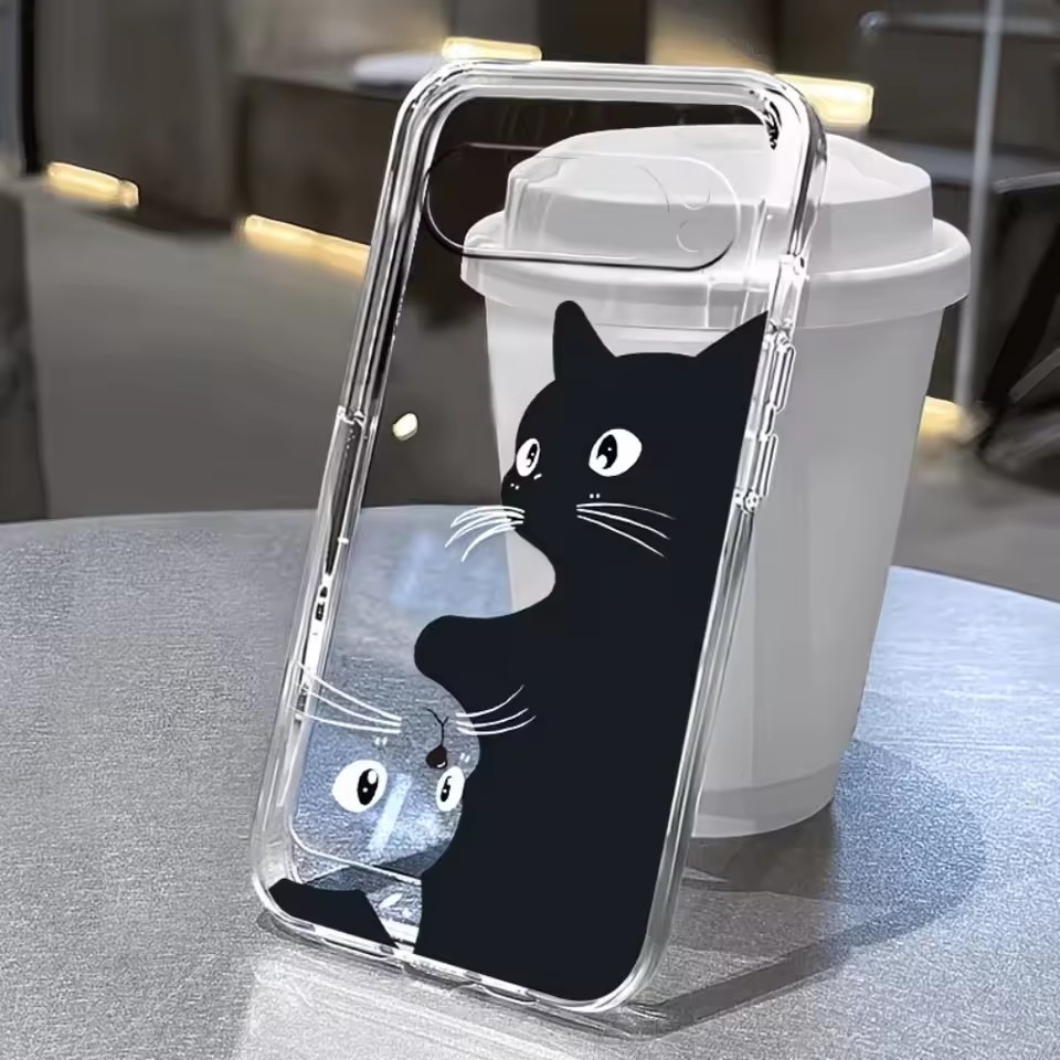 Google Pixel 9 - เคสใสลายการ์ตูนแมวดำสุดน่ารักสำหรับ Google Pixel 11 10 9